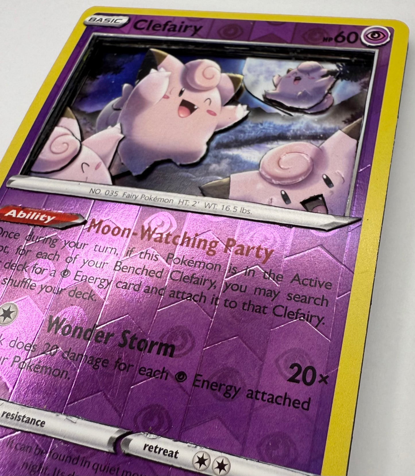 Handmade 3D Holofoil Clefairy Trading Card, Altered Trading Card for Nostalgic Gift