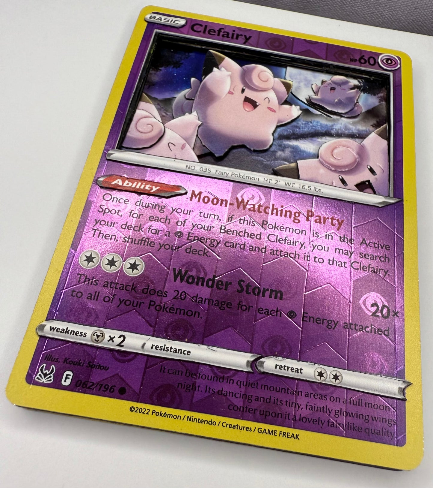Handmade 3D Holofoil Clefairy Trading Card, Altered Trading Card for Nostalgic Gift