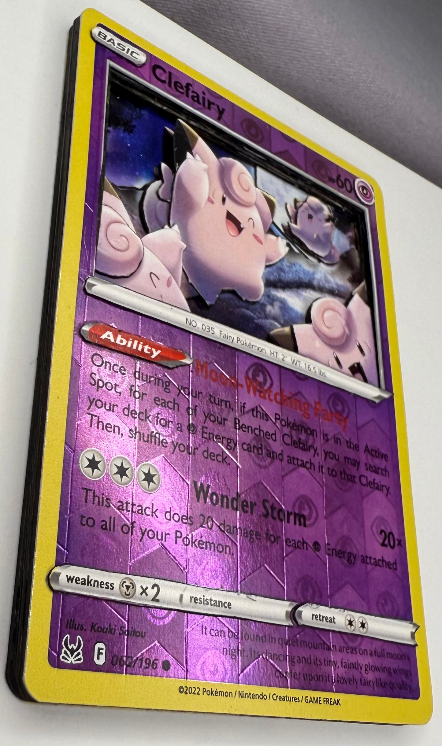 Handmade 3D Holofoil Clefairy Trading Card, Altered Trading Card for Nostalgic Gift