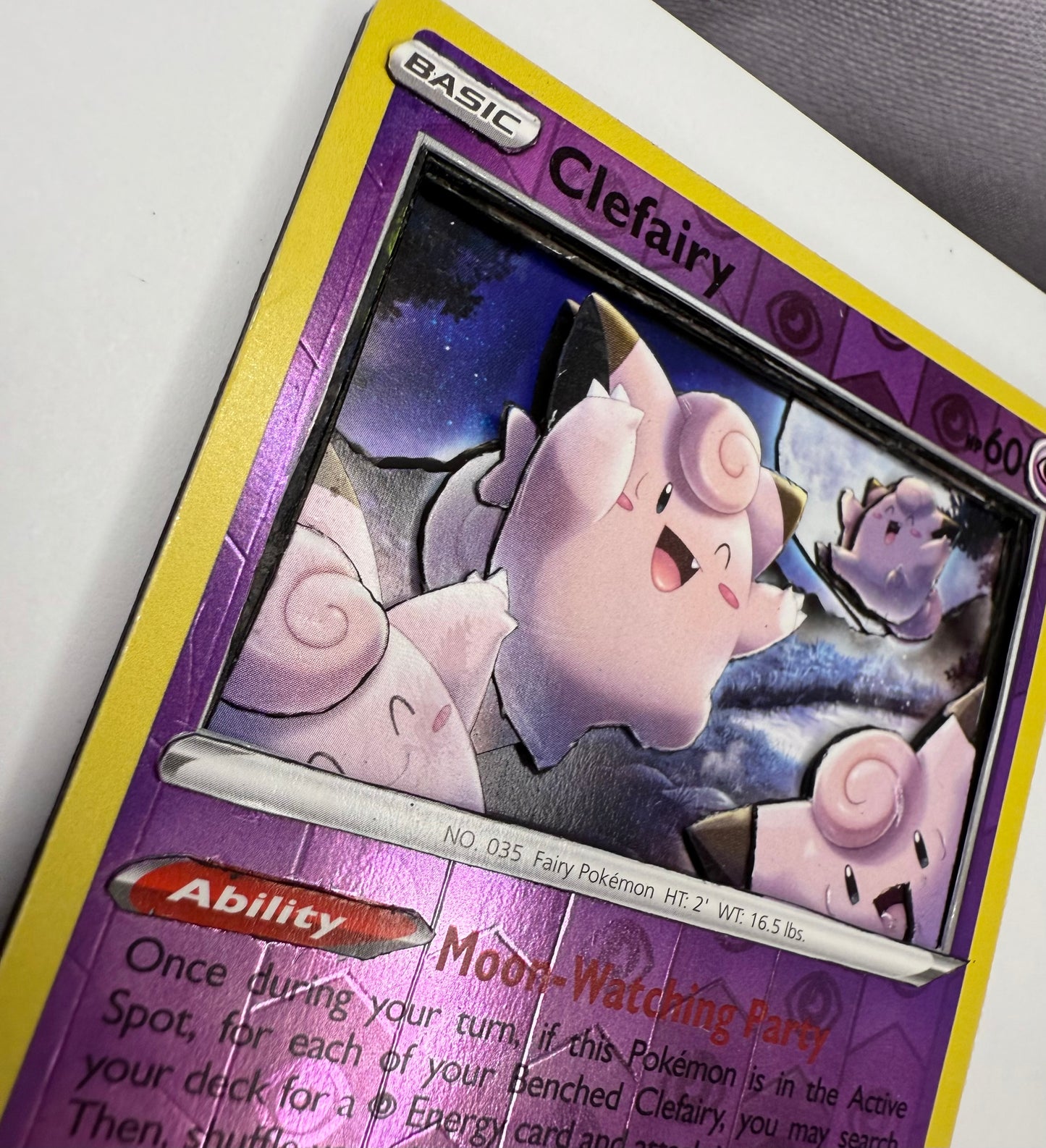 Handmade 3D Holofoil Clefairy Trading Card, Altered Trading Card for Nostalgic Gift