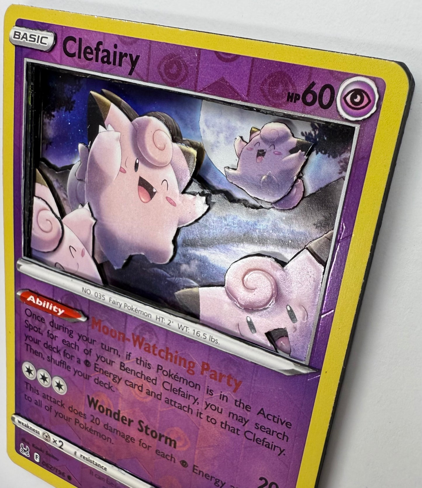 Handmade 3D Holofoil Clefairy Trading Card, Altered Trading Card for Nostalgic Gift