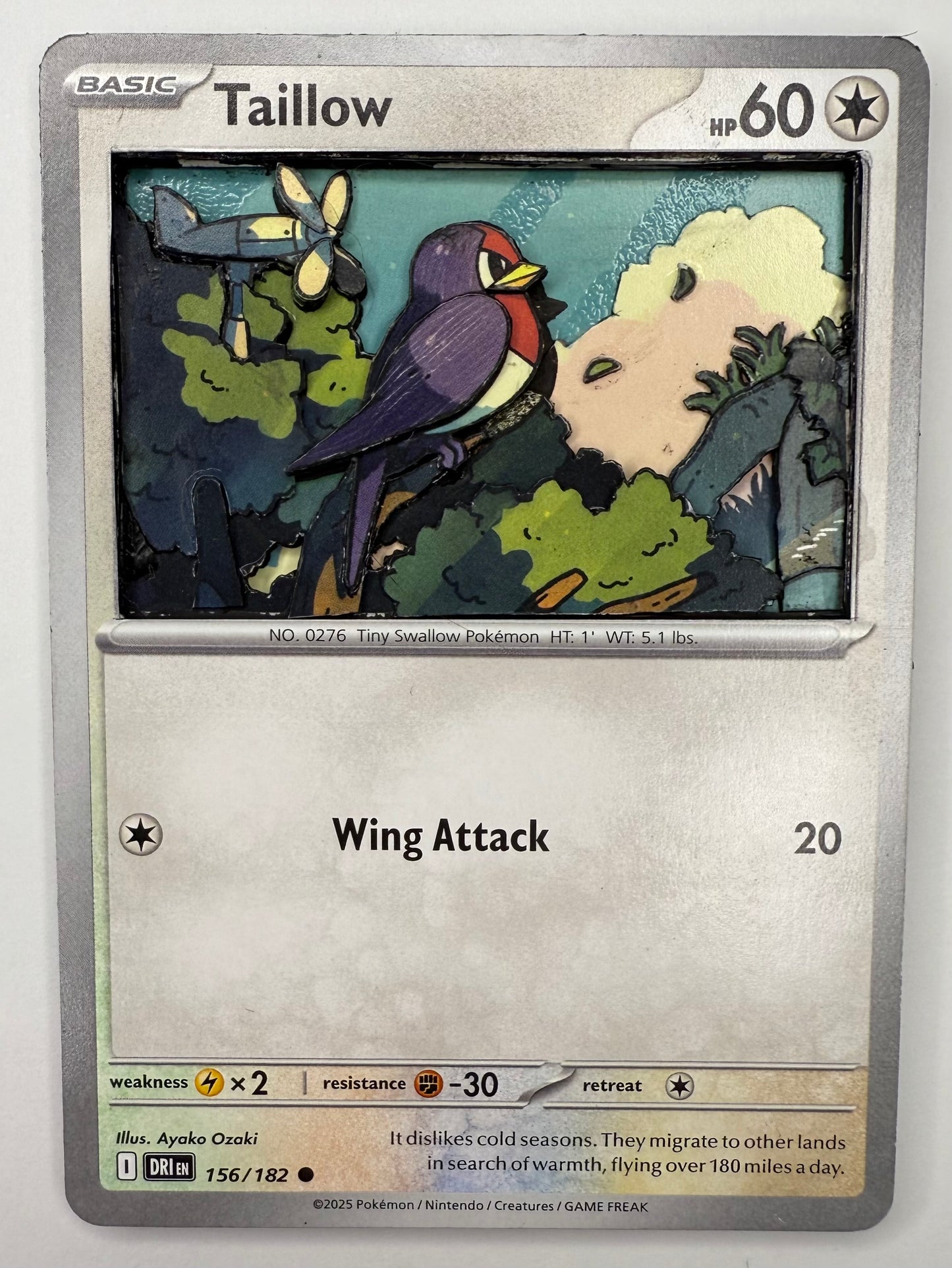 Handmade 3D Taillow Trading Card, Altered Trading Card for Nostalgic Gift, Gift for Pokémon Lovers