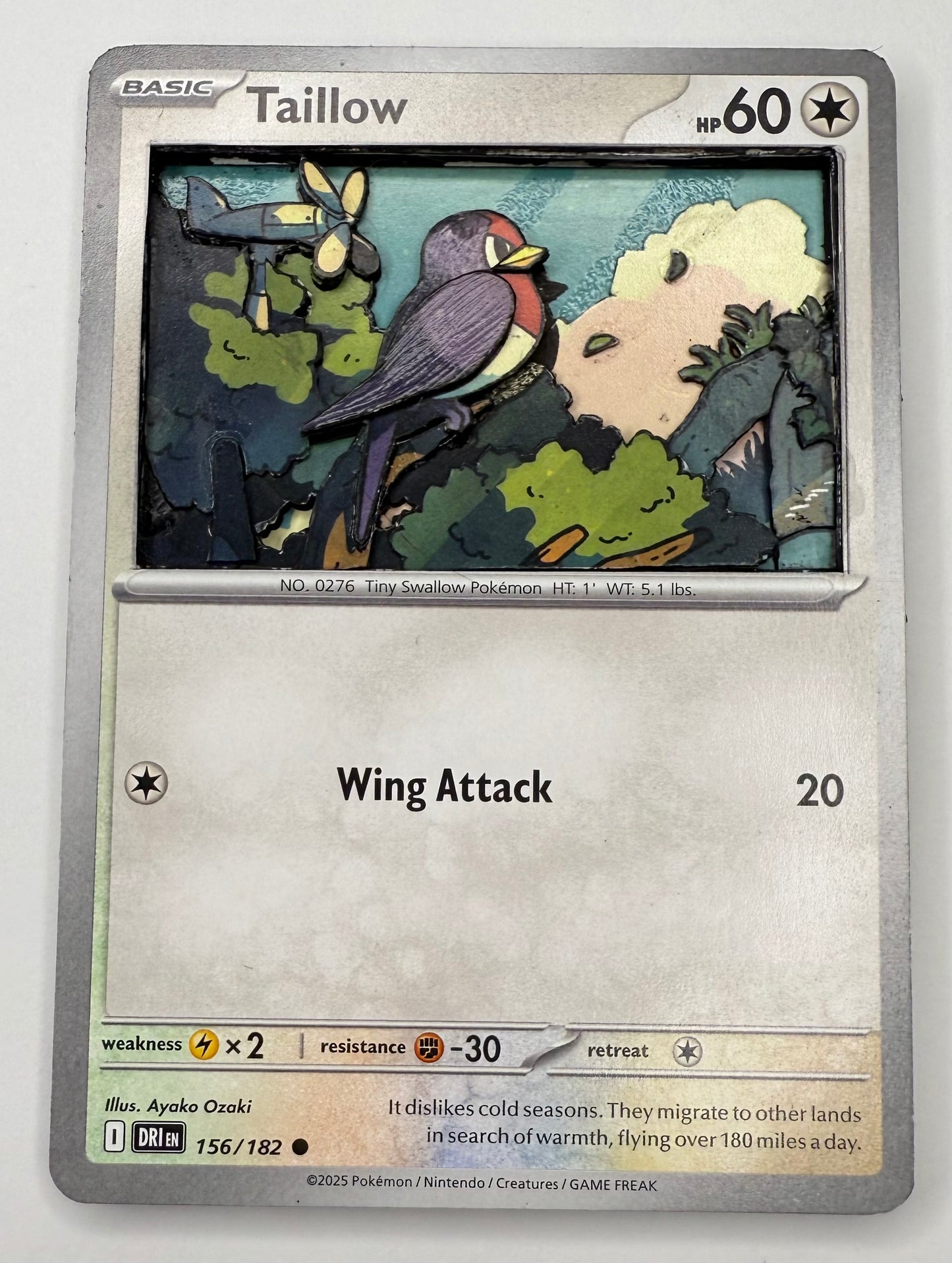 Handmade 3D Taillow Trading Card, Altered Trading Card for Nostalgic Gift, Gift for Pokémon Lovers