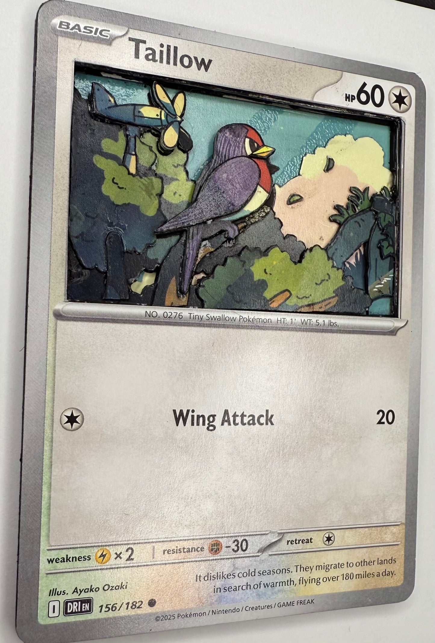 Handmade 3D Taillow Trading Card, Altered Trading Card for Nostalgic Gift, Gift for Pokémon Lovers