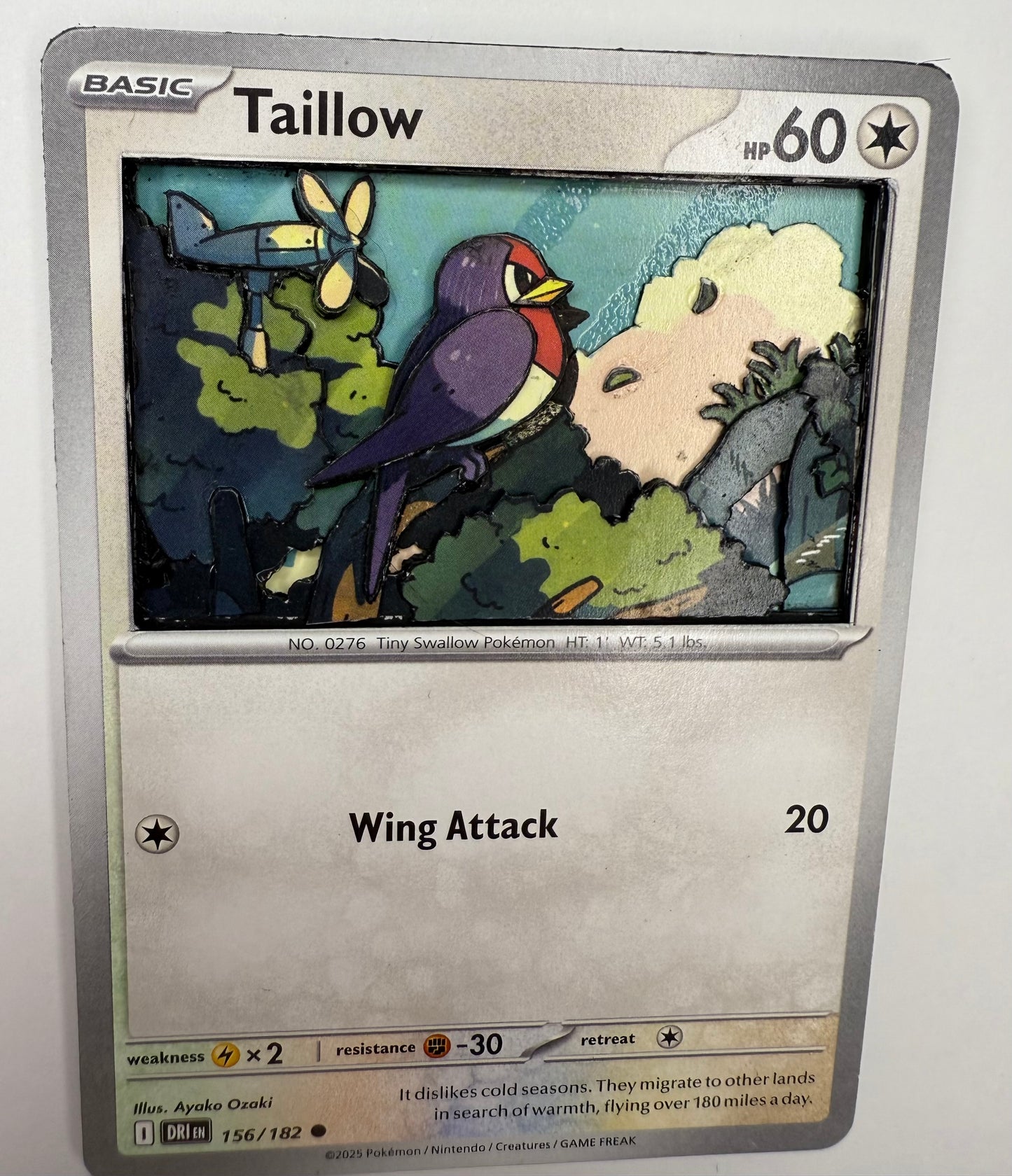 Handmade 3D Taillow Trading Card, Altered Trading Card for Nostalgic Gift, Gift for Pokémon Lovers