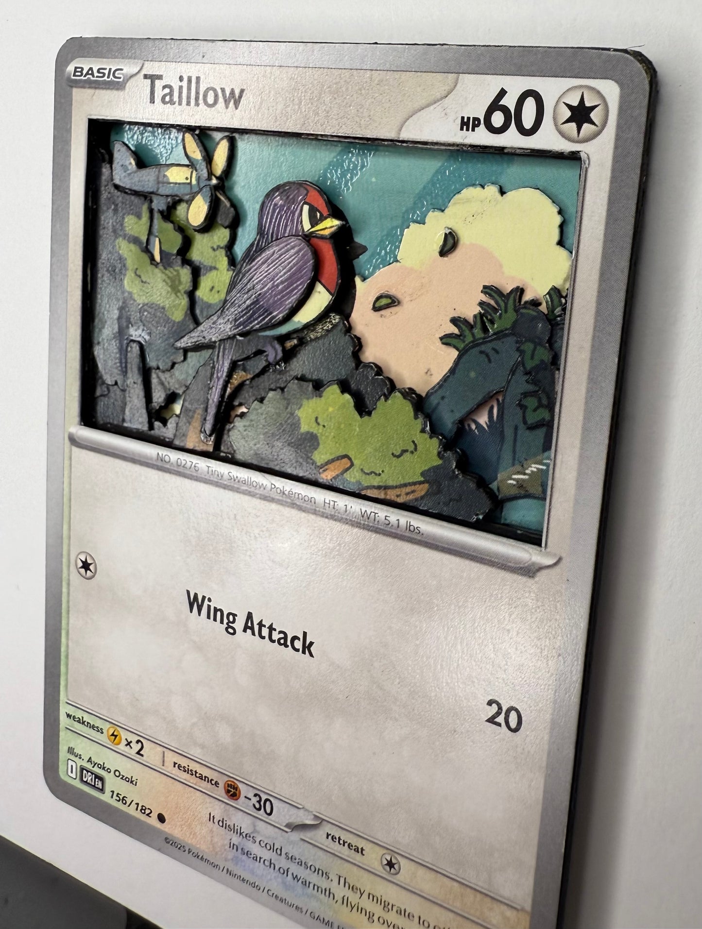 Handmade 3D Taillow Trading Card, Altered Trading Card for Nostalgic Gift, Gift for Pokémon Lovers