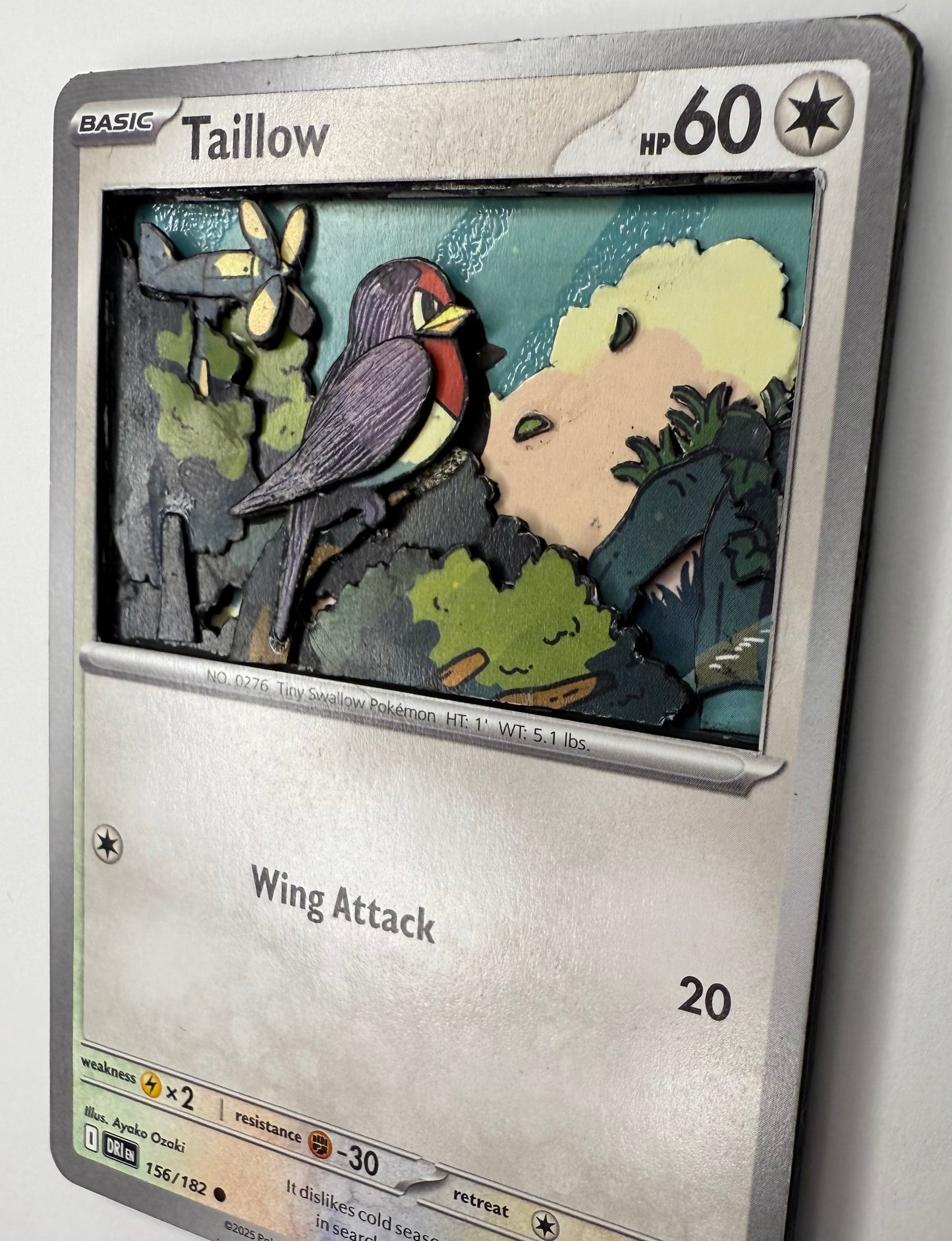 Handmade 3D Taillow Trading Card, Altered Trading Card for Nostalgic Gift, Gift for Pokémon Lovers