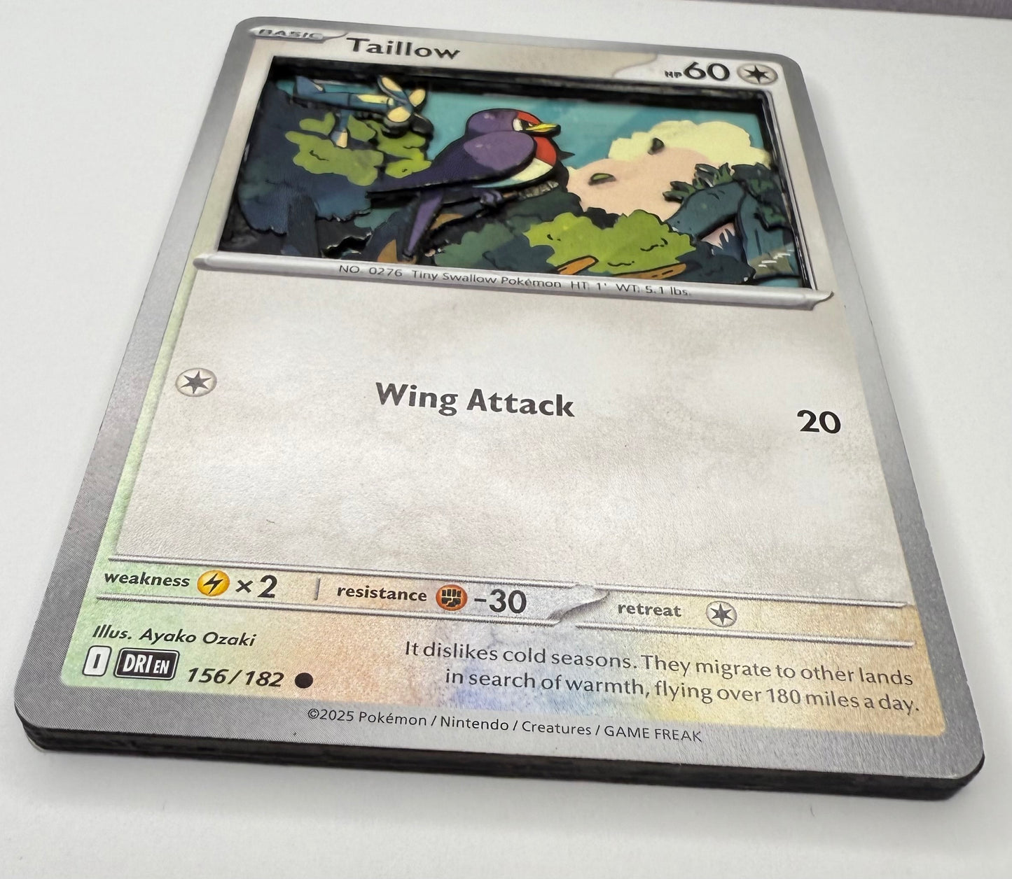 Handmade 3D Taillow Trading Card, Altered Trading Card for Nostalgic Gift, Gift for Pokémon Lovers