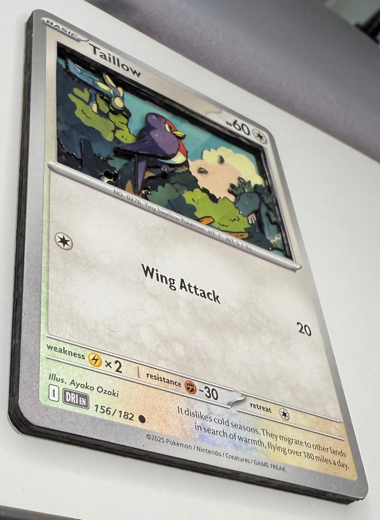 Handmade 3D Taillow Trading Card, Altered Trading Card for Nostalgic Gift, Gift for Pokémon Lovers