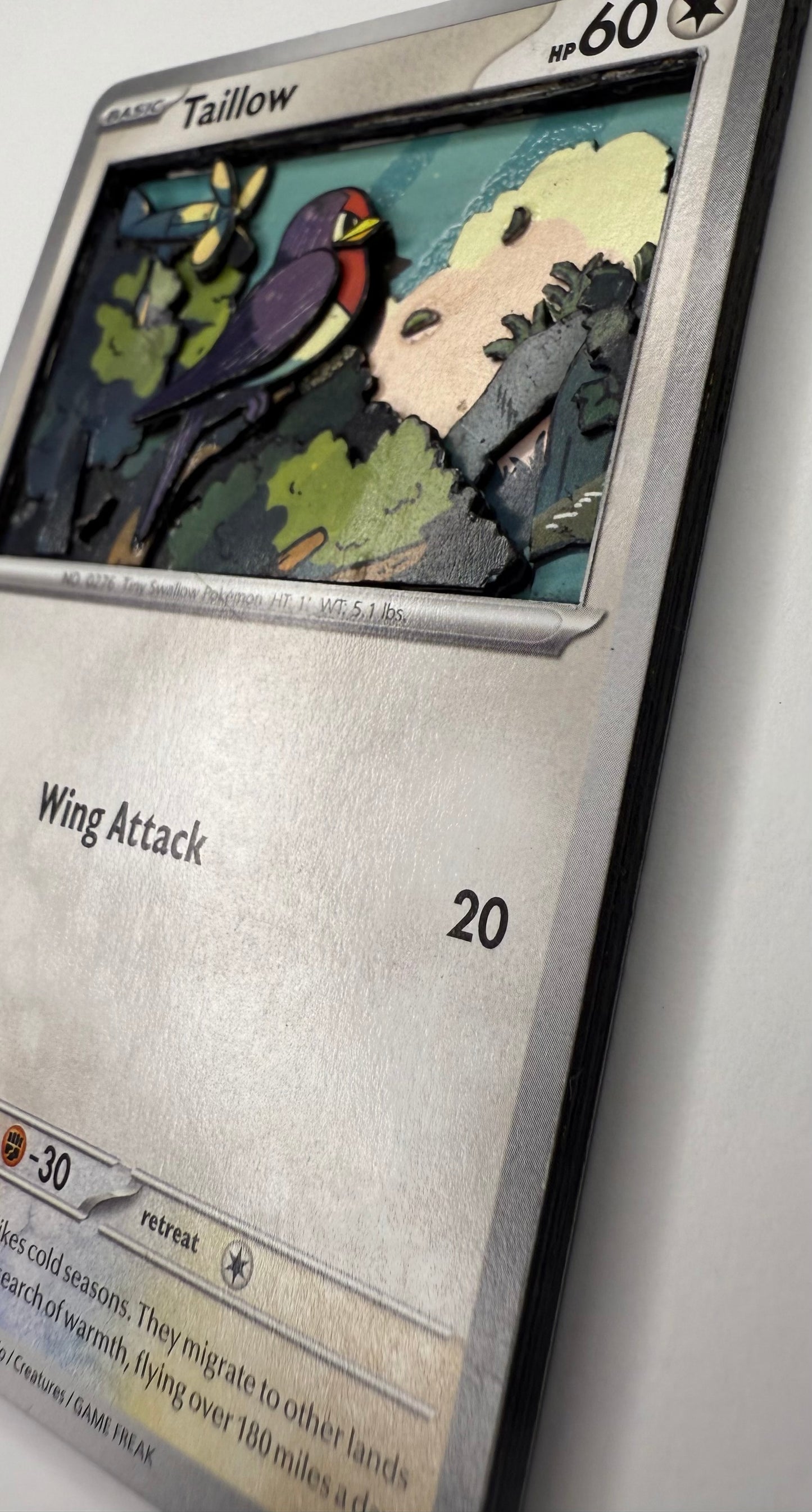 Handmade 3D Taillow Trading Card, Altered Trading Card for Nostalgic Gift, Gift for Pokémon Lovers