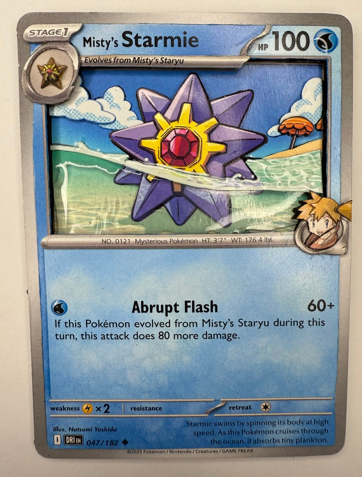 Handmade 3D Misty's Starmie Trading Card, Altered Trading Card for Nostalgic Gift, Gift for Pokémon Lovers