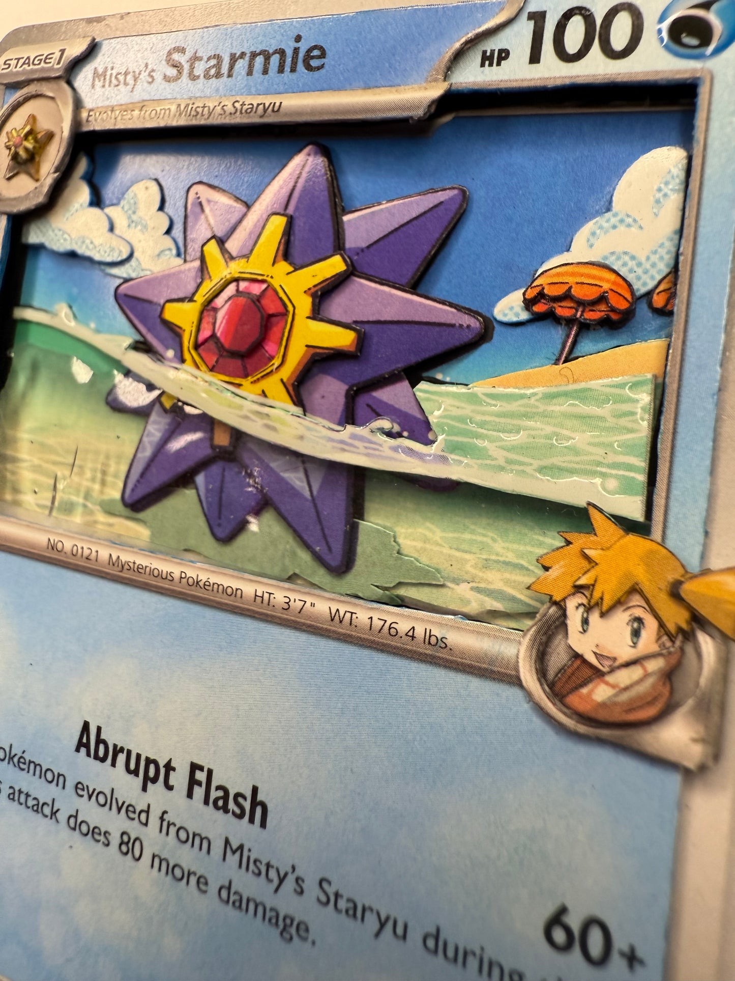 Handmade 3D Misty's Starmie Trading Card, Altered Trading Card for Nostalgic Gift, Gift for Pokémon Lovers