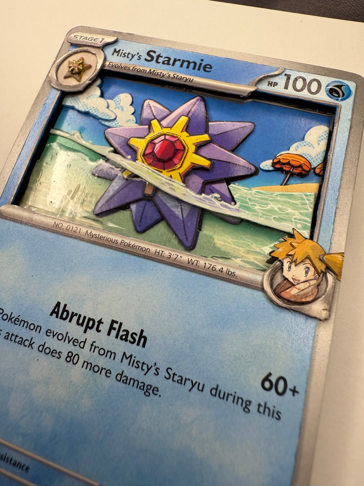 Handmade 3D Misty's Starmie Trading Card, Altered Trading Card for Nostalgic Gift, Gift for Pokémon Lovers
