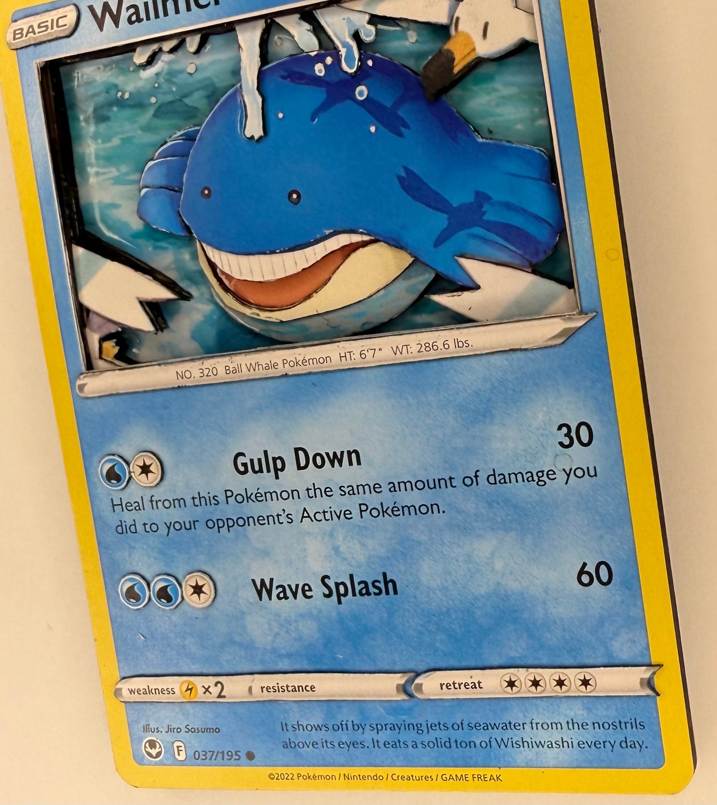 Handmade 3D Wailmer Trading Card, Altered Trading Card for Nostalgic Gift, Gift for Pokémon Lovers