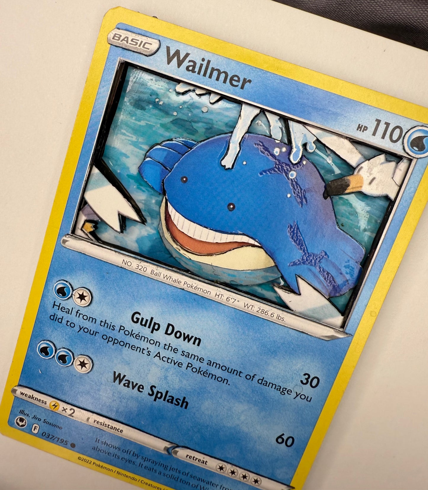 Handmade 3D Wailmer Trading Card, Altered Trading Card for Nostalgic Gift, Gift for Pokémon Lovers