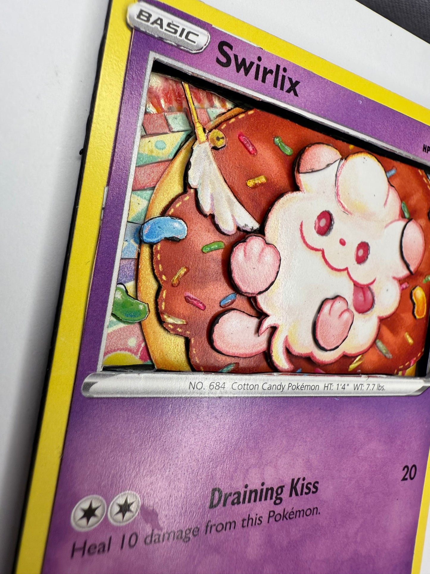 Handmade 3D Swirlix Trading Card, Altered Trading Card for Nostalgic Gift, Gift for Pokémon Lovers