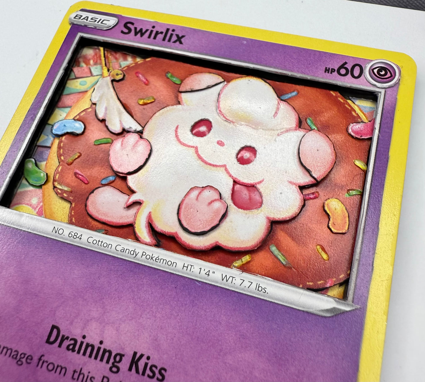 Handmade 3D Swirlix Trading Card, Altered Trading Card for Nostalgic Gift, Gift for Pokémon Lovers
