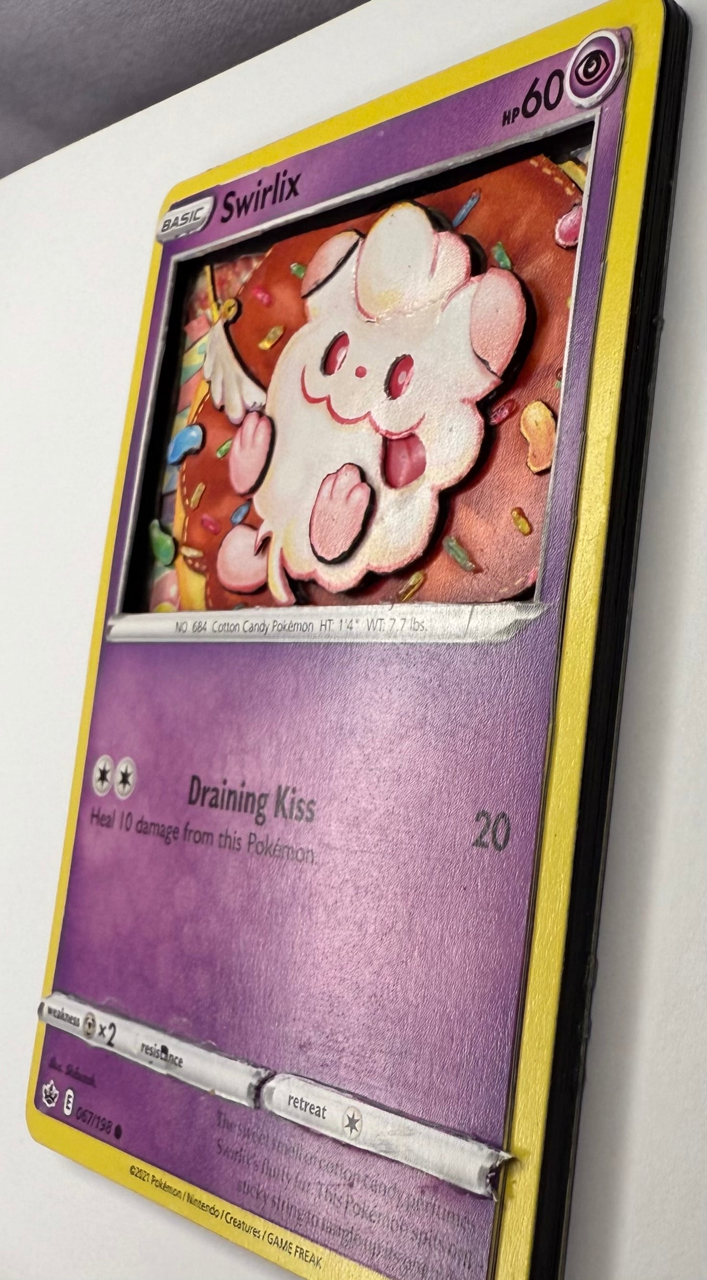 Handmade 3D Swirlix Trading Card, Altered Trading Card for Nostalgic Gift, Gift for Pokémon Lovers