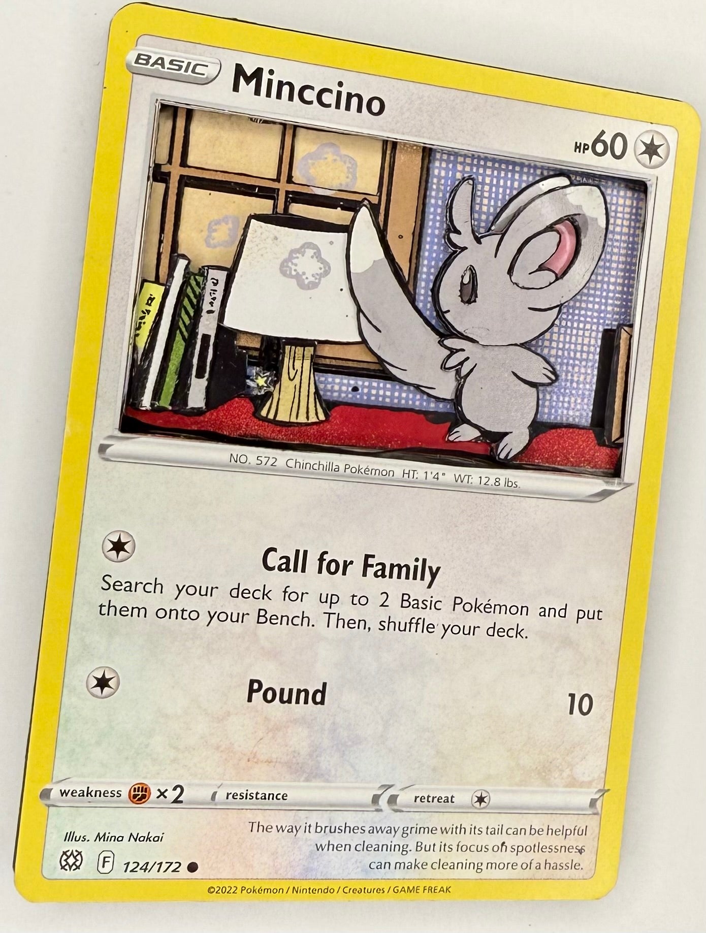 Handmade 3D Minccino Trading Card, Altered Trading Card for Nostalgic Gift, Gift for Pokémon Lovers