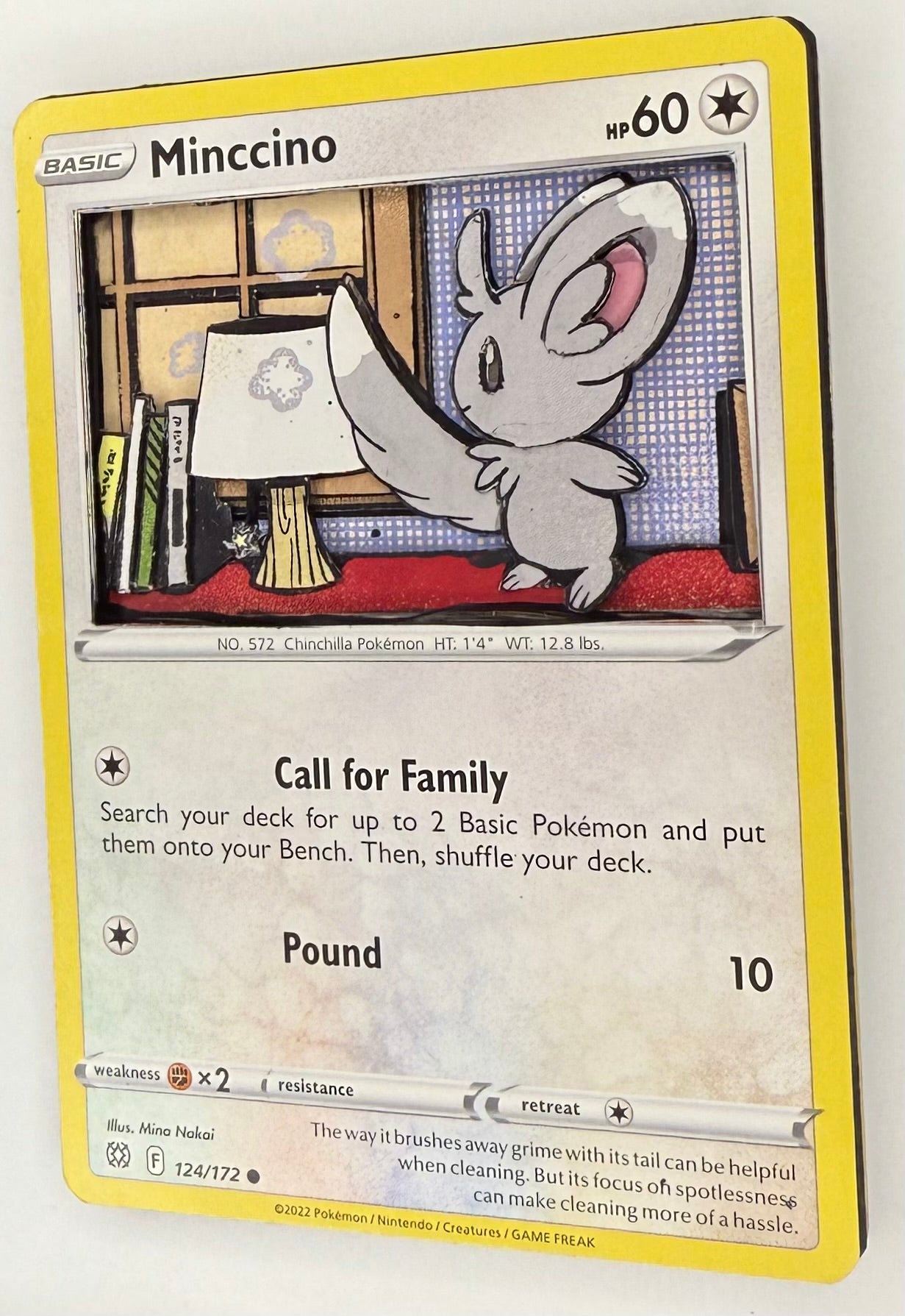 Handmade 3D Minccino Trading Card, Altered Trading Card for Nostalgic Gift, Gift for Pokémon Lovers