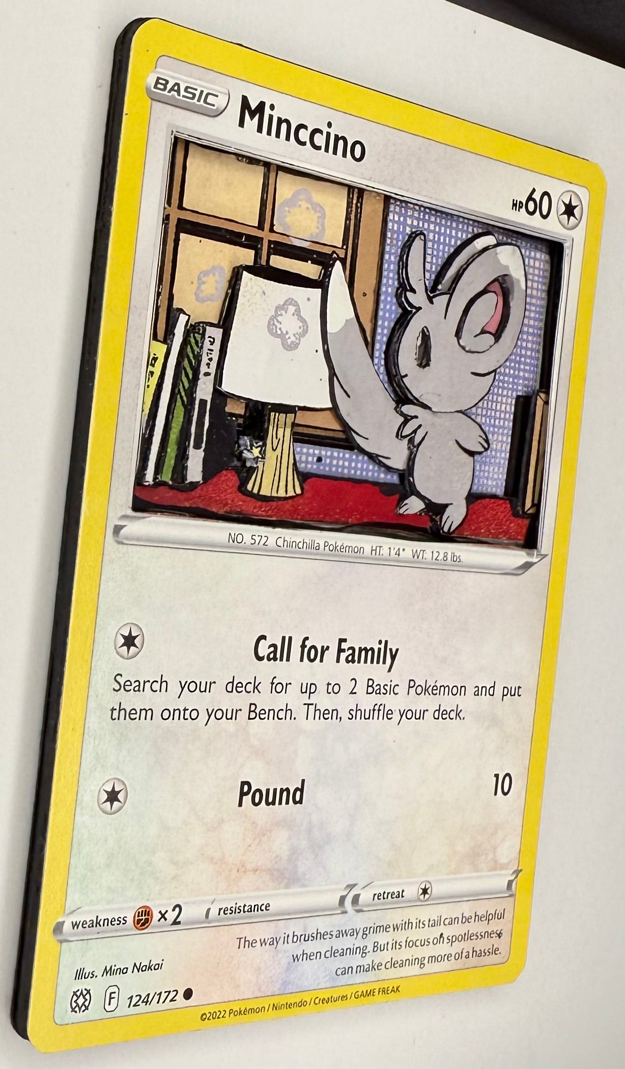 Handmade 3D Minccino Trading Card, Altered Trading Card for Nostalgic Gift, Gift for Pokémon Lovers