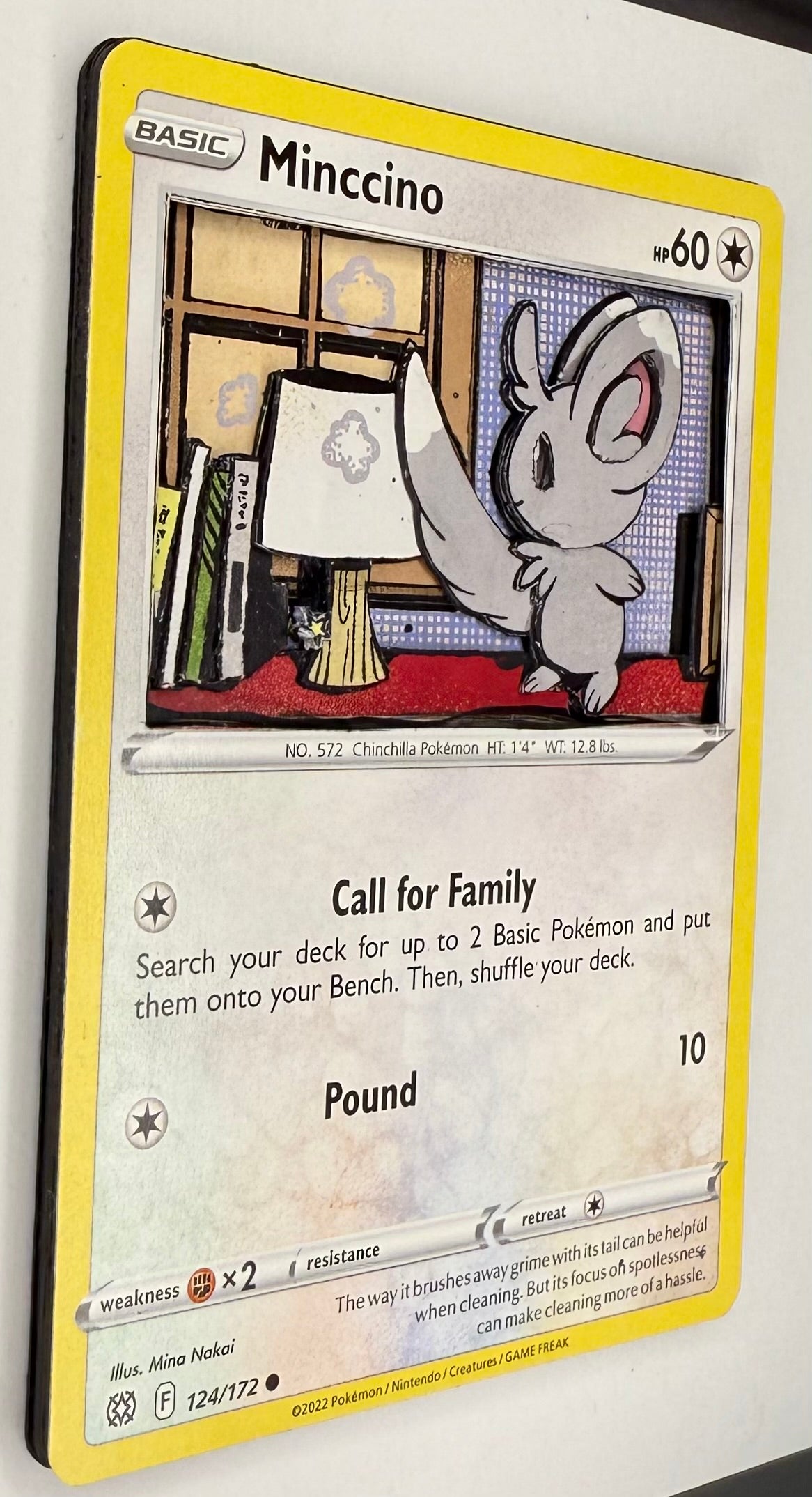 Handmade 3D Minccino Trading Card, Altered Trading Card for Nostalgic Gift, Gift for Pokémon Lovers