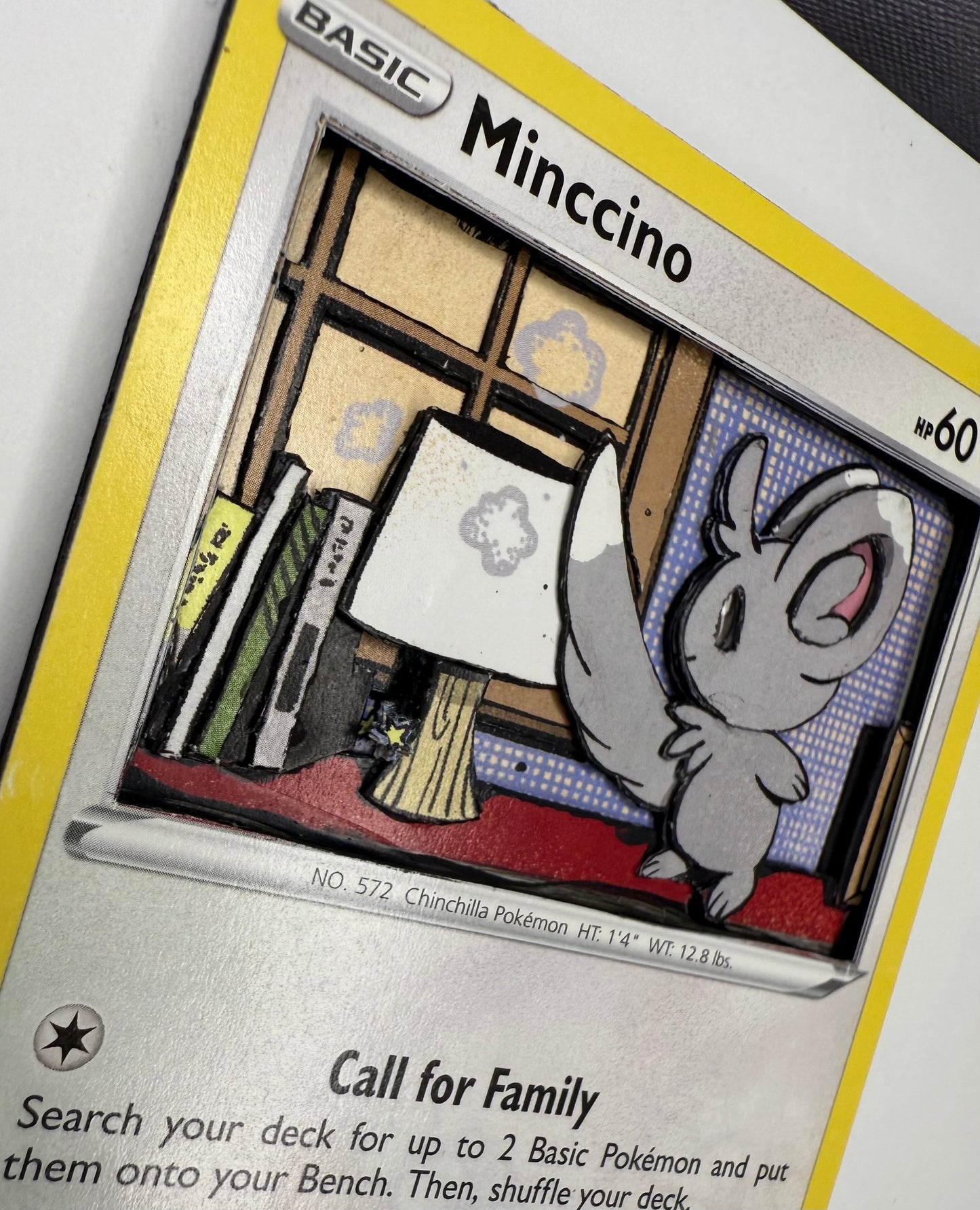 Handmade 3D Minccino Trading Card, Altered Trading Card for Nostalgic Gift, Gift for Pokémon Lovers