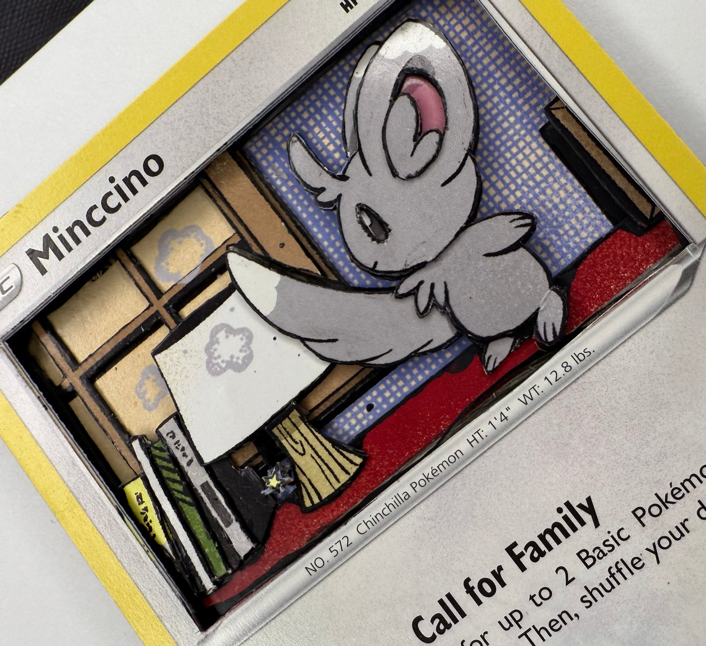 Handmade 3D Minccino Trading Card, Altered Trading Card for Nostalgic Gift, Gift for Pokémon Lovers
